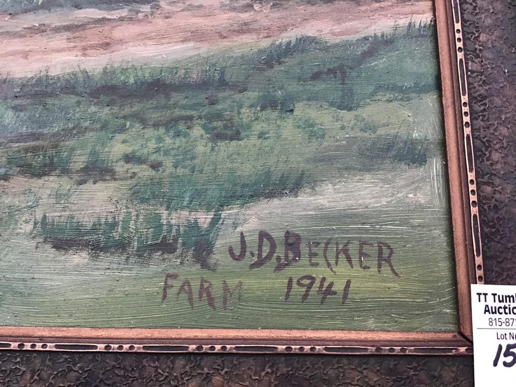 Framed Painting on Board of Country Home
