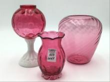 Lot of 3 Cranberry Glass Vases Including