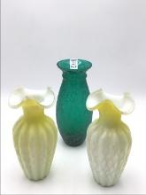 Lot of 3 Vases Including Emerald Green 12 Inch
