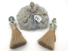 Lot of 3 Including Vintage Half Doll Pin Cushion