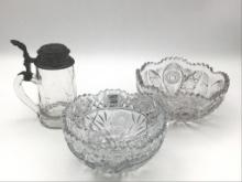 Lot of 3 Including Glass Stein w/ Figurial