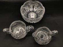 Lot of 3 Cut Glass Pieces Including Creamer,