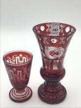Lot of 2 Red & Clear Glass Vases Including