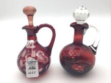 Lot of 2 Vintage Cruets w/ Stoppers Including