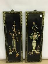 Lot of 2 Oriental Black Lacquer Wall Hanging