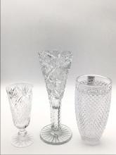Lot of 3 Including Cut Vase 12 In Tall Vase,