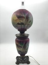 Electrified Dbl Globe Lamp w/ Painted Birds &