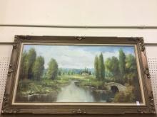 Lg. Framed Oil on Canvas-Country Stream