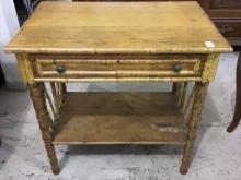 Sm. One Drawer Wood & Rattan Writing Desk