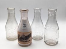Lot of 4-One Quart Milk Bottles Including