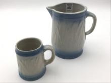 Lot of 2 Blue & White Cattail Design Pieces