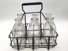 Set of 6 Various One Quart Milk Bottles