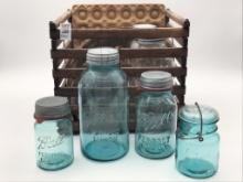 Group Including Wood Egg Crate Marked