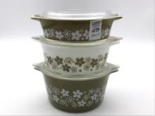 Vintage Pyrex Spring Blossom 3 Piece Casserole