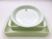 Lot of 3 Lime Green Pyrex Dishes Including a Pie