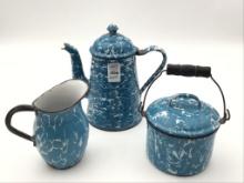 Lot of 3 Blue & White Swirl Porcelainware