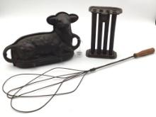 Lot of 3 Including Cast Iron Lamb Mold,