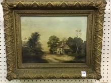 Antique Framed Country Painting on Canvas