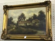 Antique Framed Oil on Canvas Country