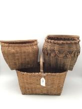 Lot of 3 Lg. Vintage Woven Baskets
