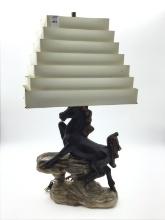 Vintage Black Ceramic Rearing Horse Lamp w/
