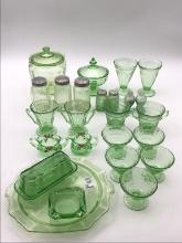 Very Lg . Group of Green Depression Glassware