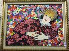 Original Framed Painting of Lady w/ Floral