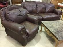 Two Piece Set Including Brown Leather or Vinyl