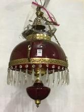 Vintage Hanging Victorian Style Lamp w/ Red Glass