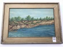 Framed Painting on Board of Waterfront Landscape