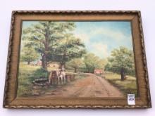 Framed Painting on Board of Country Scene