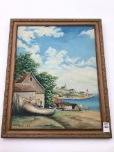 Framed Painting on Board of Waterfront