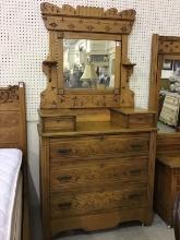 Antique Spoon Carved  Three Drawer Dresser w/
