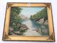 Framed Painting on Board on Water Landscape