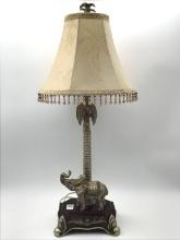 Metal Figurial Elephant Base Table Lamp w/ Palm