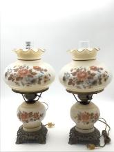 Pair of Matching Floral Paint Dbl Globe