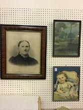 Lot of 3 Including Antique Framed Ladies
