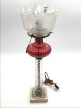 Electrified Lamp Cranberry & Clear Glass Base w/