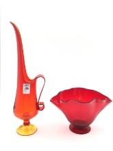 Lot of 2 Glassware Pieces Including Amberina