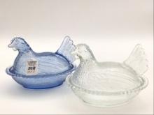 Lot of 2 Glass Chicken on the Nests Including