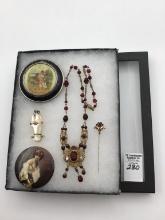 Vintage Ladies Red Stone Necklace & Stick Pin,