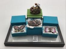 Lot of 4 Jeweled Decorative Boxes Including
