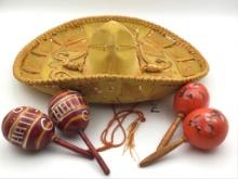 Lg. Vintage Mexican Sambro Hat w/ 2 Sets of