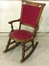 Wood Rocker w/ Red Velvet Upholstery