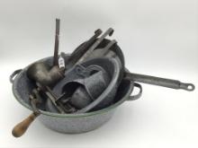 Lg. Group of Grey Porcelain/Graniteware Including