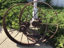 Pair of Lg. 35 1/2 In Round Iron Wheels