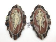 Pair of Incolay Stone Nude Women Hanging Wall