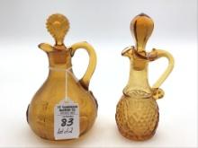 Lot of 2 Amber Glass Cruets Including Rare