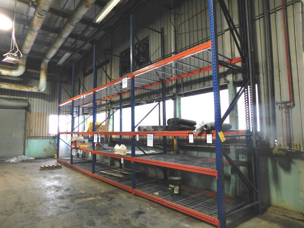 LOT: (4) Sections 8 ft. Wide x 16 ft. Tall x 4 ft. Deep 3-Tier Pallet Rack, with Wire Decking