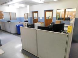 LOT: (8) Cubicle Work Stations, Assorted Chairs, File Cabinets & Monitors
